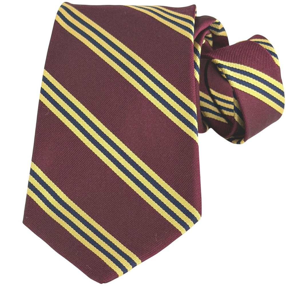 Brooks Brothers Makers Tie Mens Silk Burgundy Gold Navy Repp Stripe USA